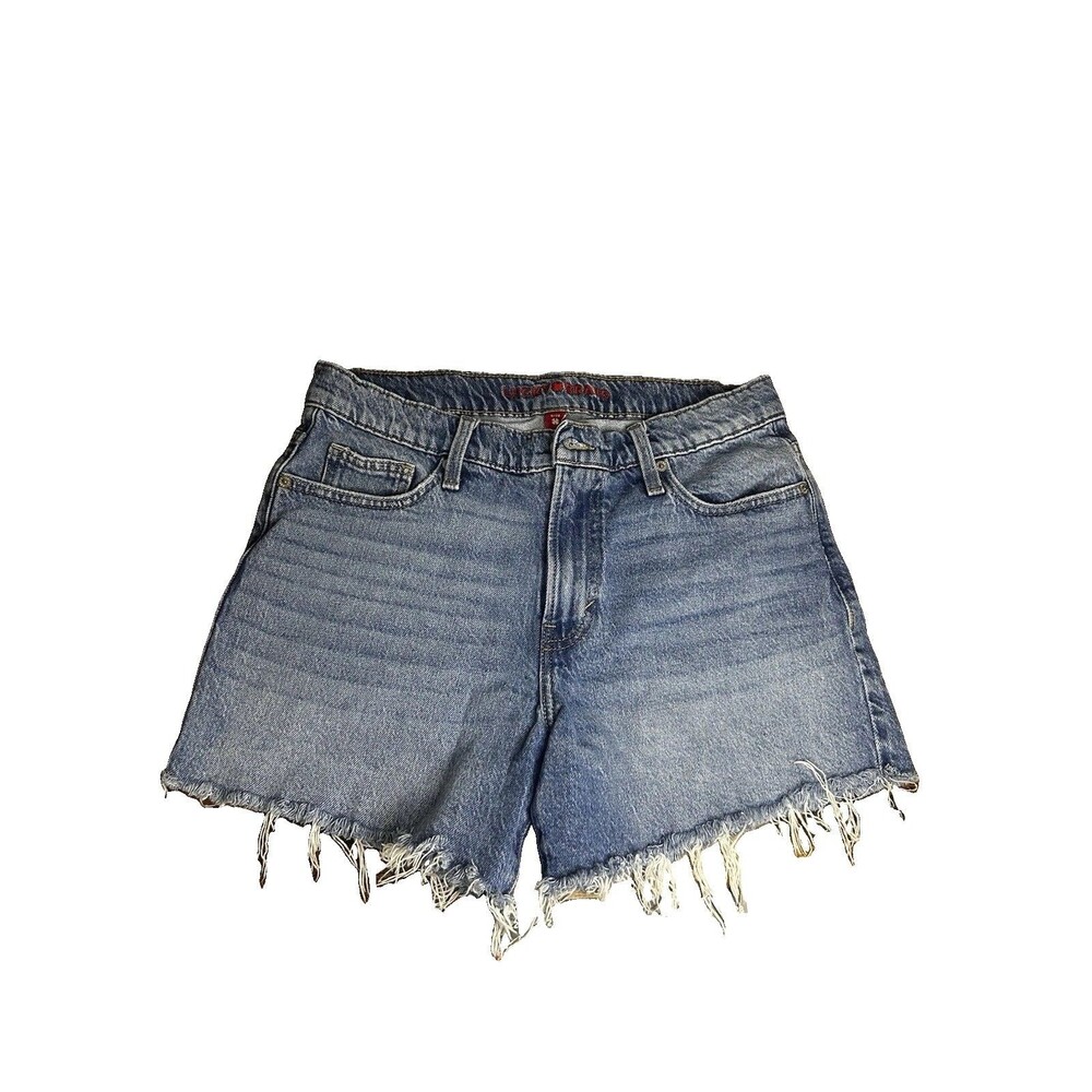 Lucky Brand 90s Midi shorts with a raw frayed hem in a medium blue wash size 6